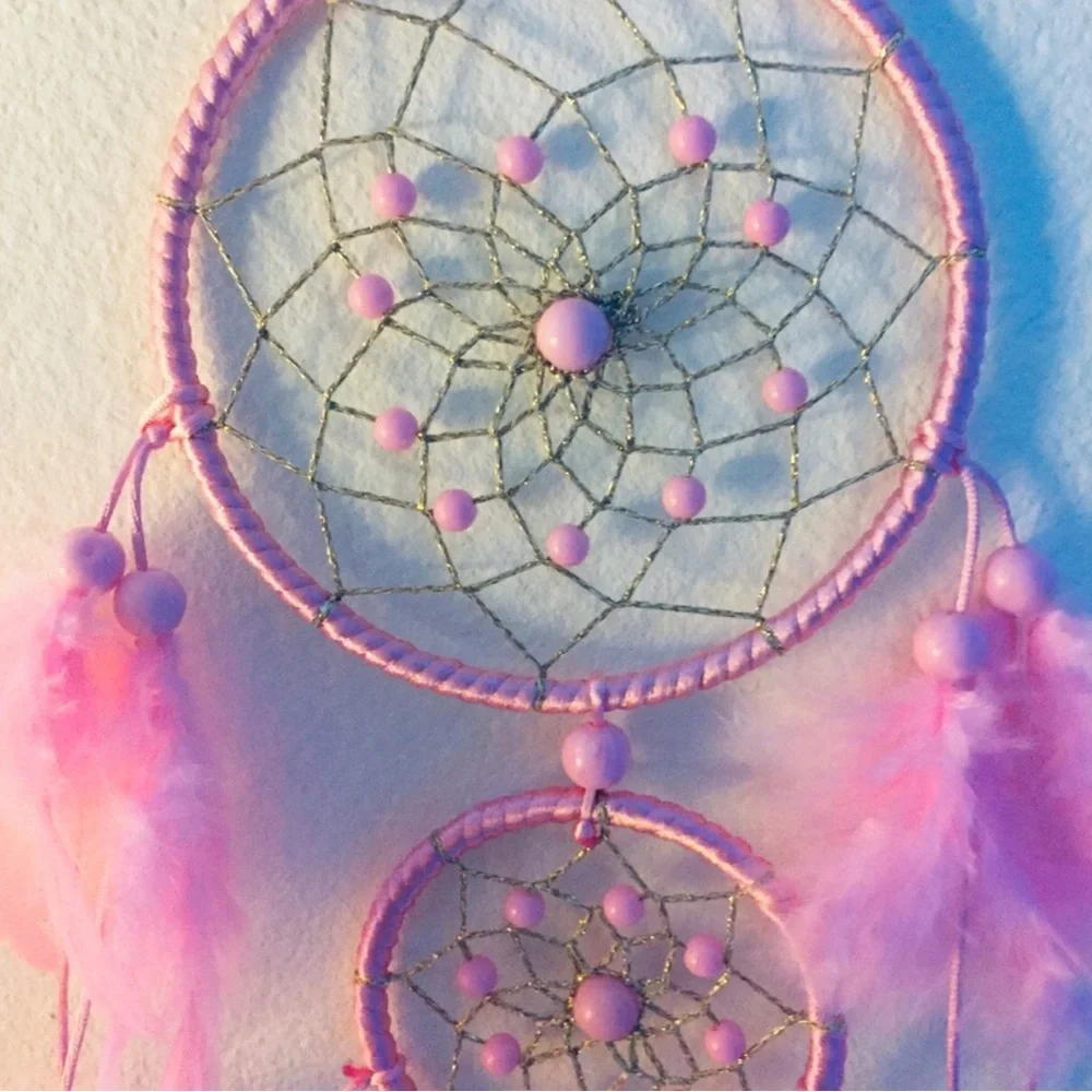 Pink Feather Dreamcatcher Wall Hanging